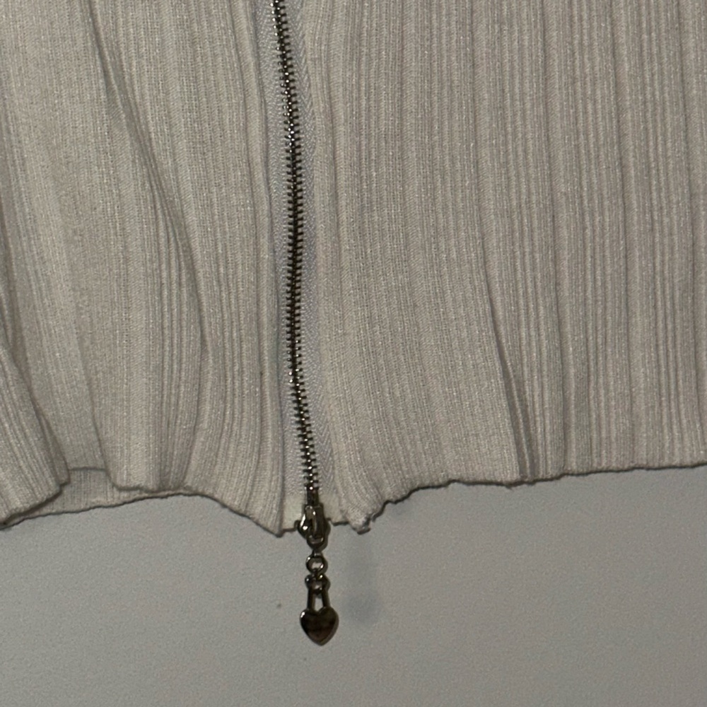 White Ribbed Top with Zip - Picture 3 of 5